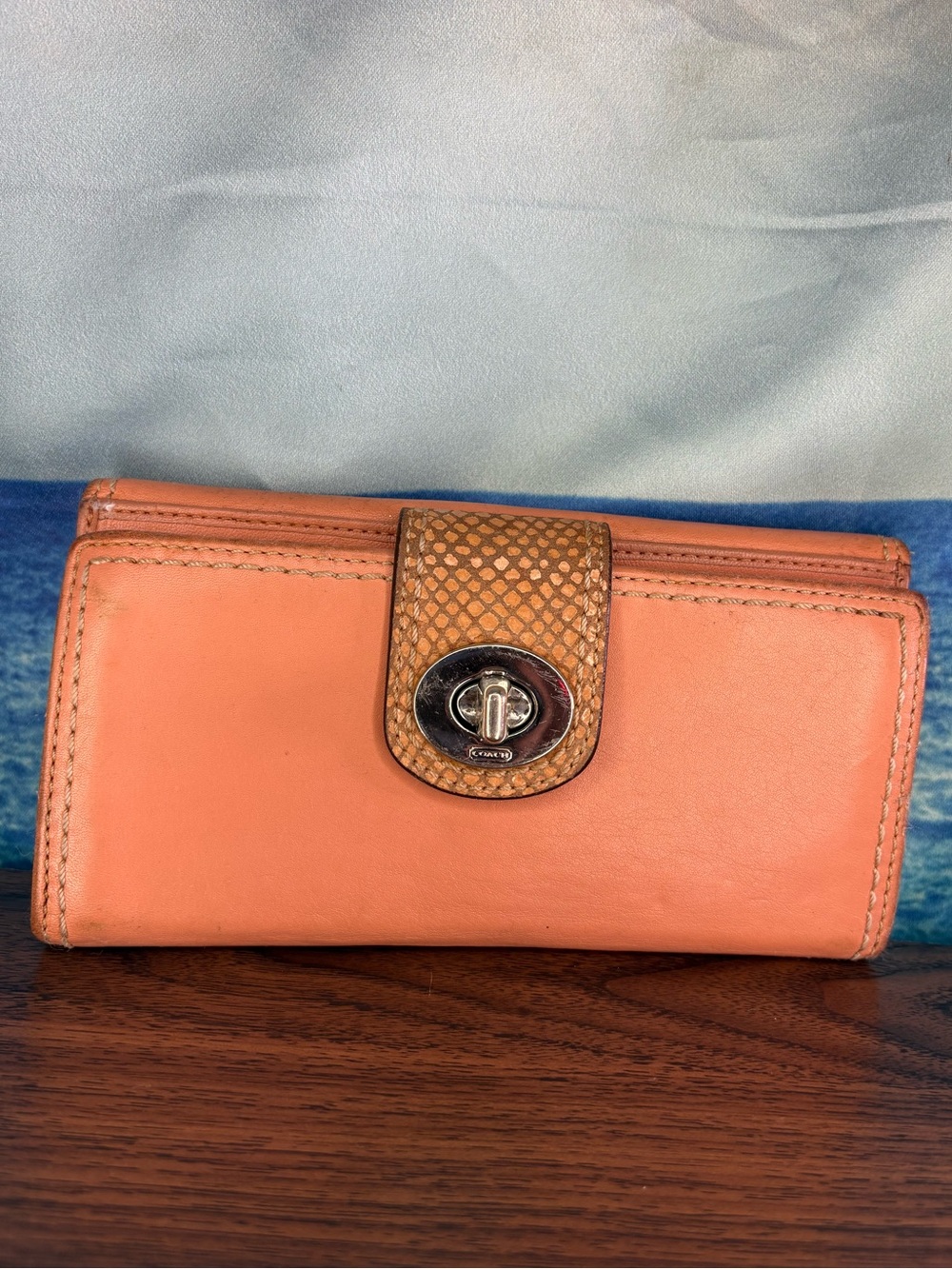 Coach Peach Orange Vintage Turnlock Wallet